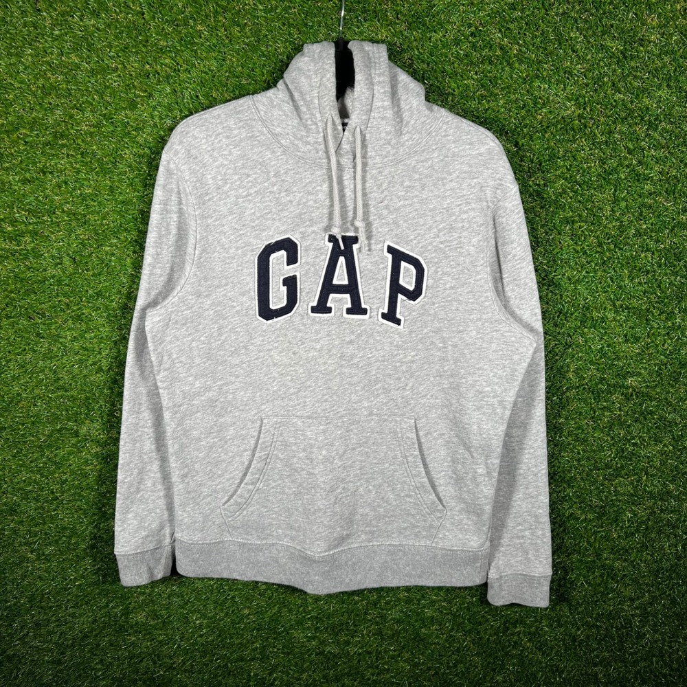 Gap Hoodie Mens XS Grey Heather Arch Logo Pullover Fleece Sweatshirt